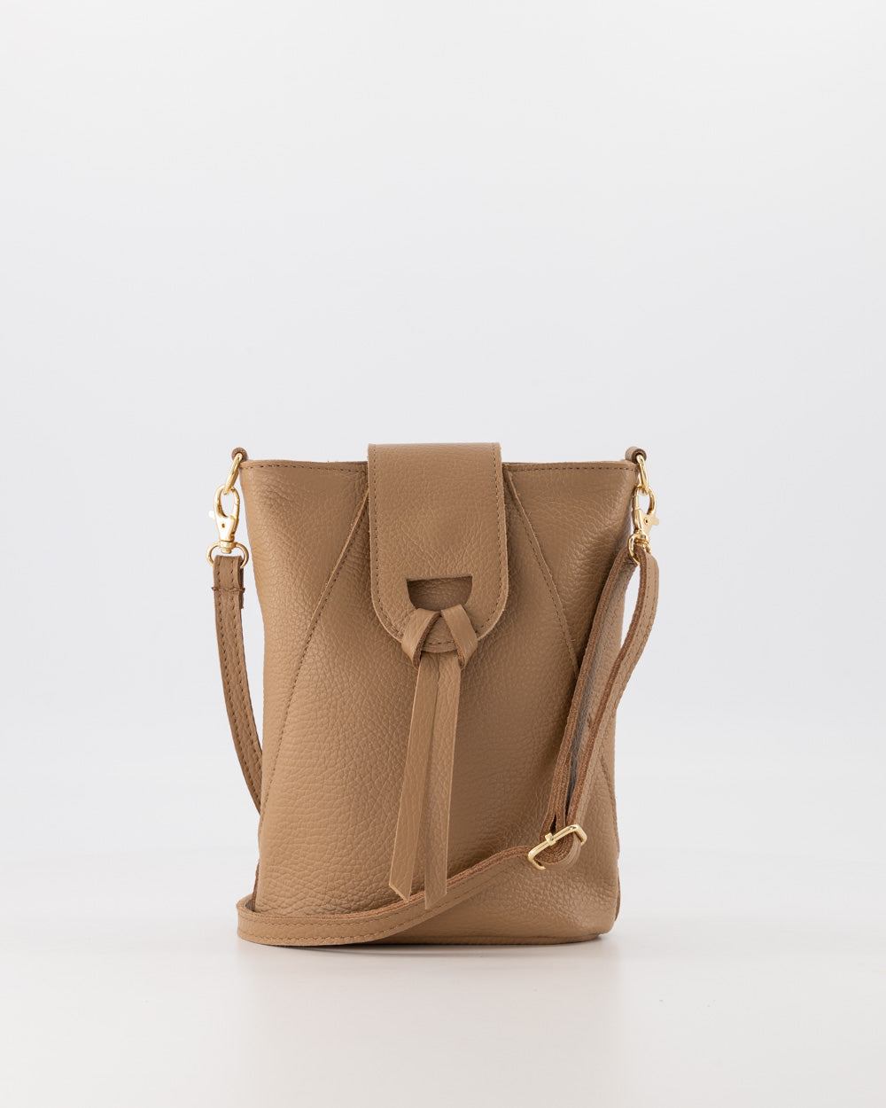 Pebbled Leather Crossbody Bag With Adjustable Strap & Gold Hardware