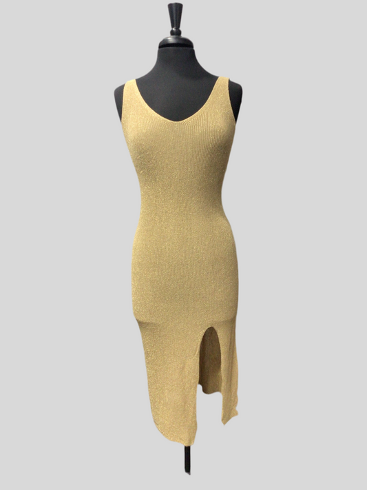 Sleeveless Metallic Knit Dress with Slit