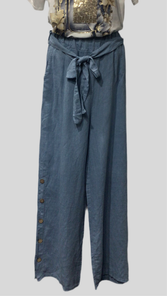 Side Button Slit Italian Linen Pants (in 4 colors)