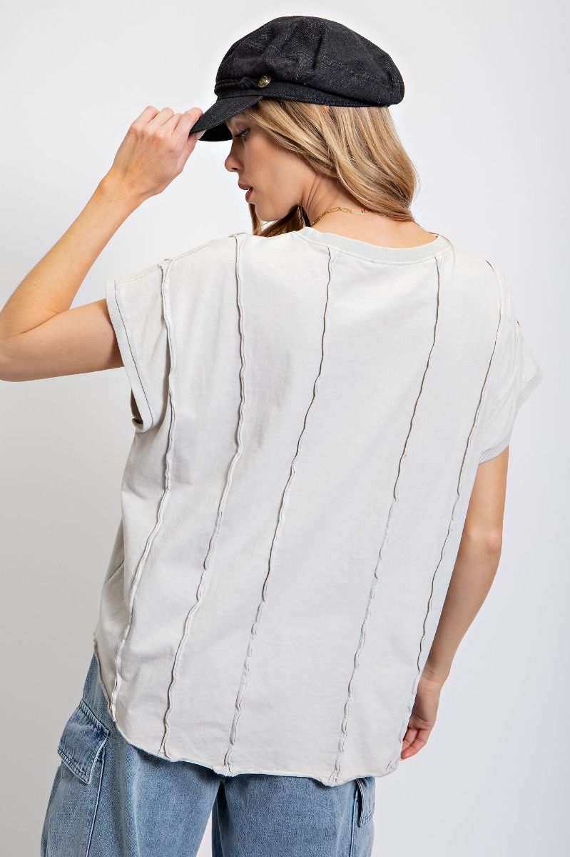 Ecru Mineral Washed Boxy Short Sleeve Top