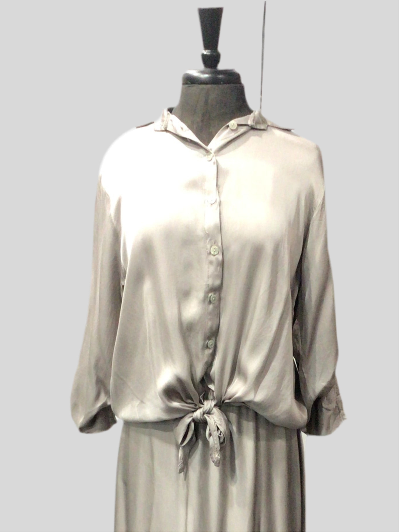 Italian Satin Finish Tie Front Blouse (in 5 colors)