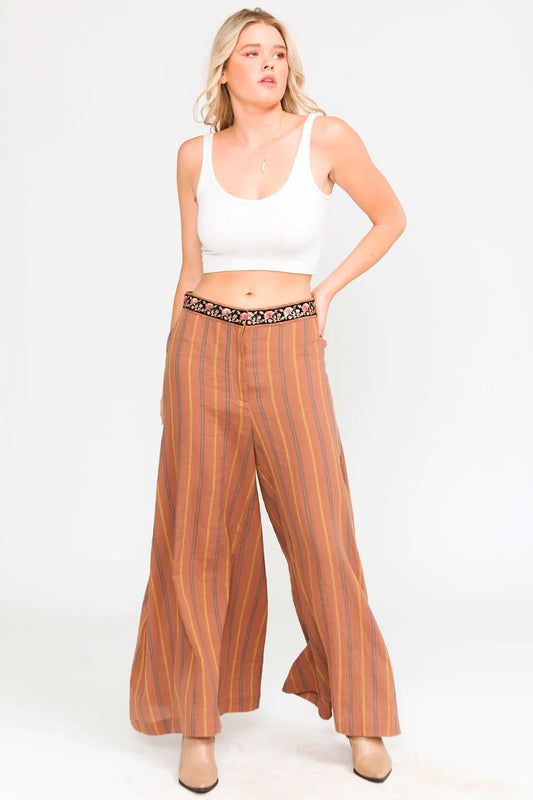 Striped Pants With Floral Waist Detail