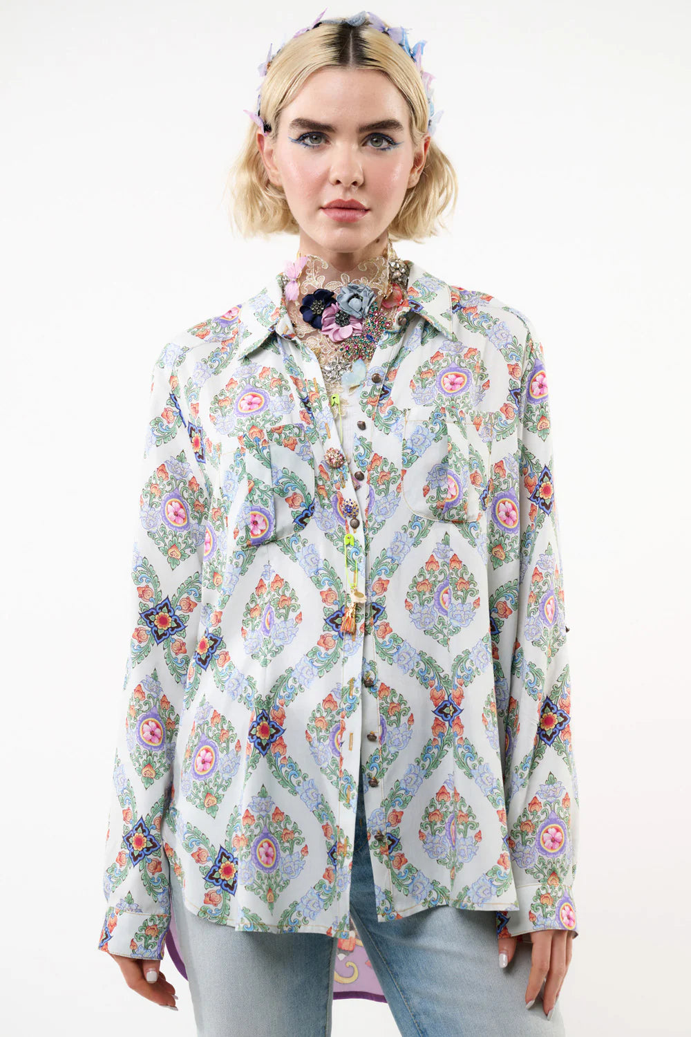 Rose/Butterfly Print Back Shirt