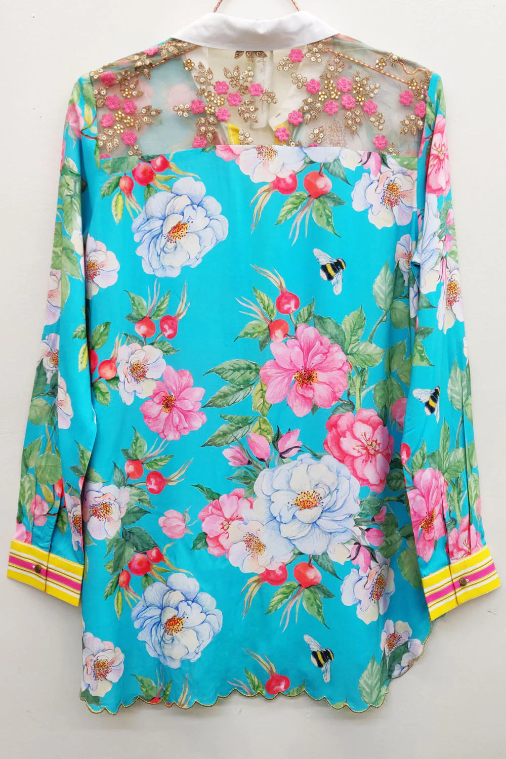 Laced Back Embroidered Sequined Floral Shirt