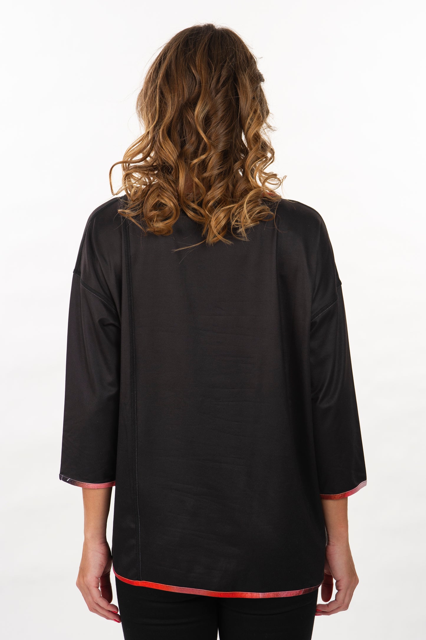 Reversible Floral Burst / Abstract 3/4 Sleeve Knit Top