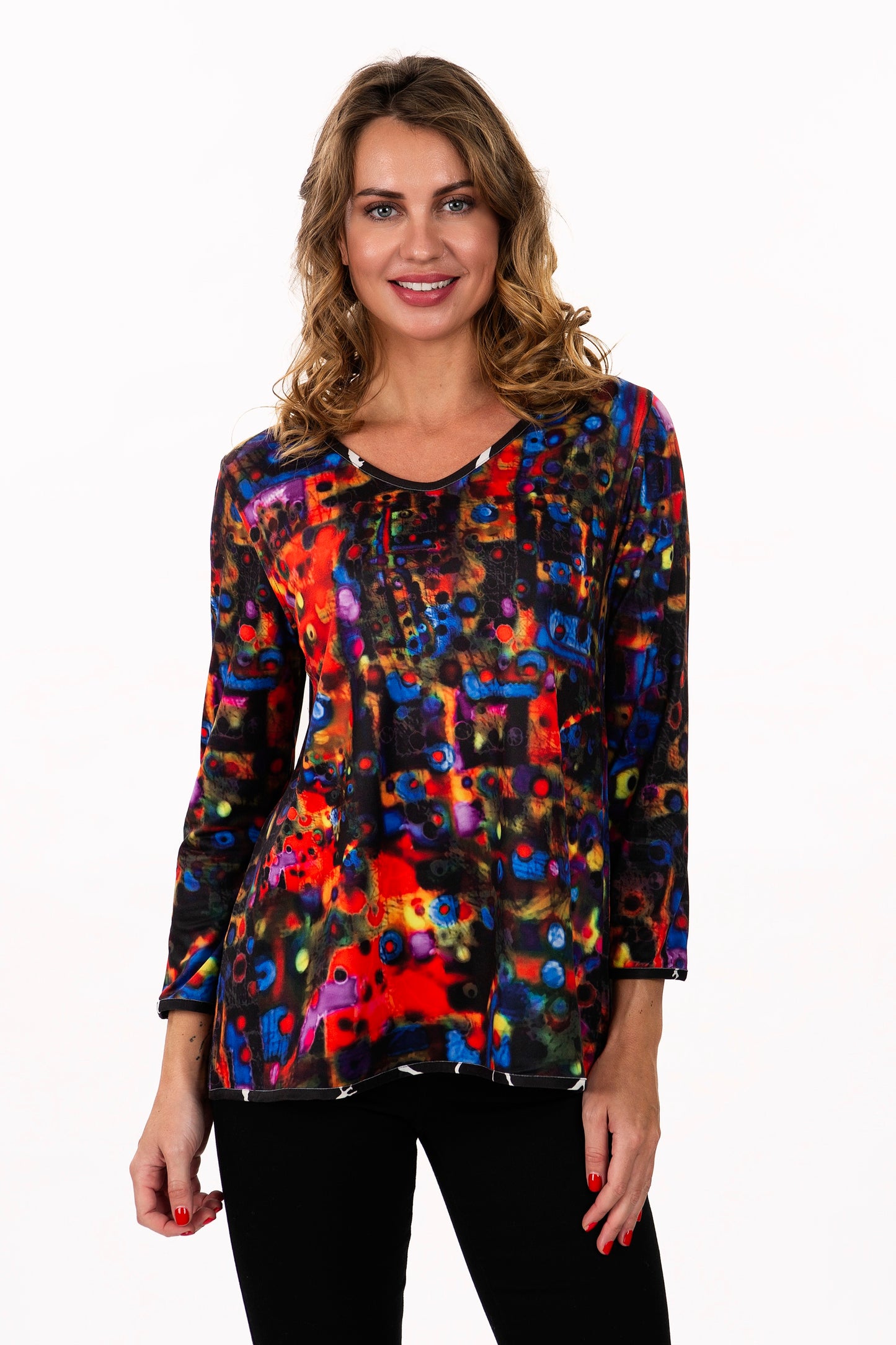 Reversible Multicolor Abstract / Black & White Long Sleeve Knit Top