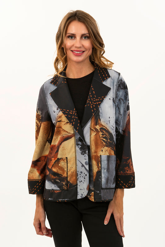 Reversible Black Stitch/Abstract Earth Lapel Jacket