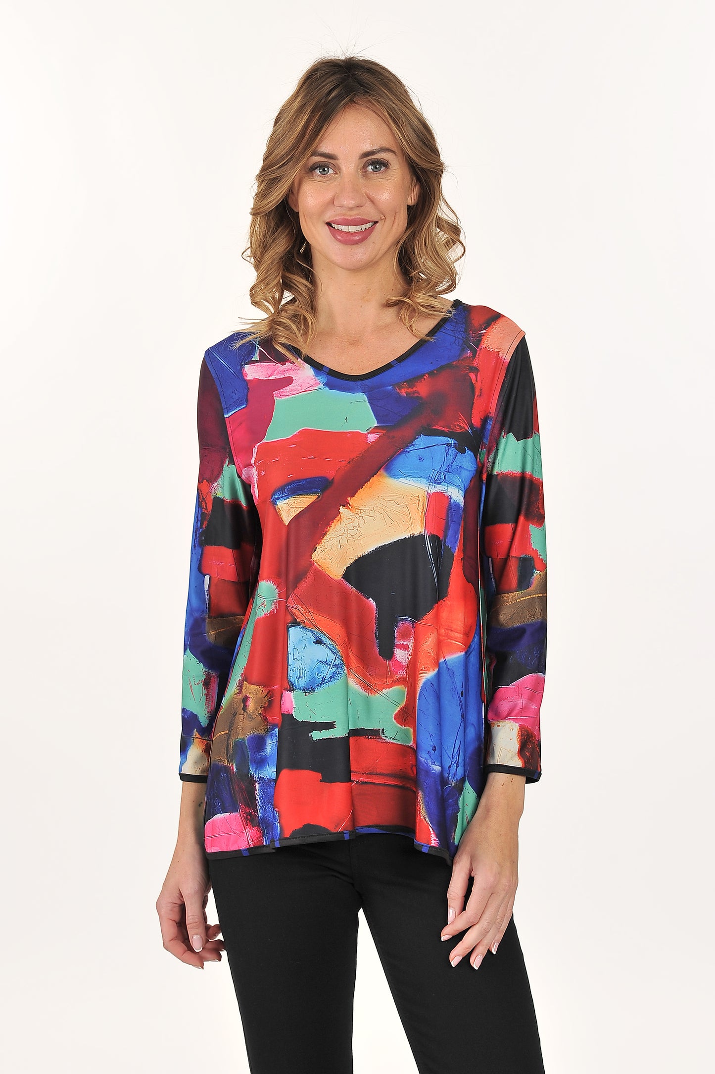 Reversible Multicolor Abstract / Black & Blue Top