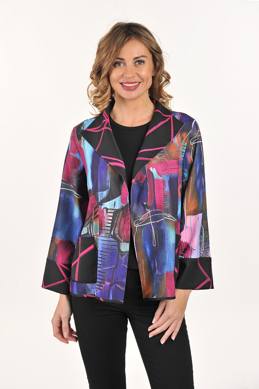 Plum Abstract / Black Fuchsia Pattern REVERSIBLE Jacket