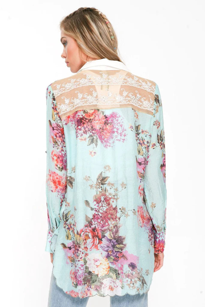 Laced Back Embroidered Sequined Shirt