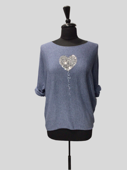 Super Soft Italian Roll-Up Sleeve Heart Top