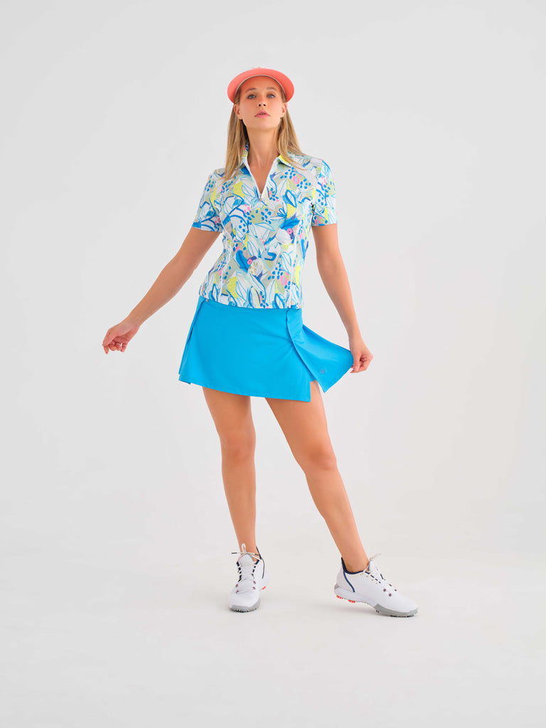 Vibrant Leaf Print Zip Polo - Sportswear (Golf/Tennis/Pickleball)