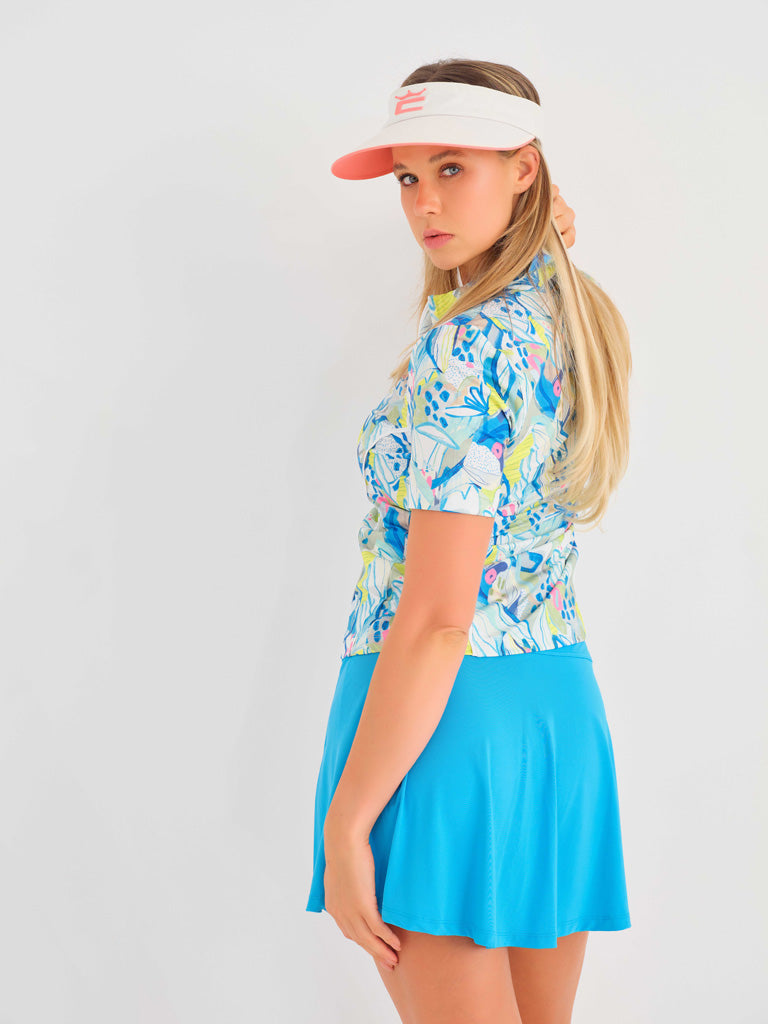 Vibrant Leaf Print Zip Polo - Sportswear (Golf/Tennis/Pickleball)