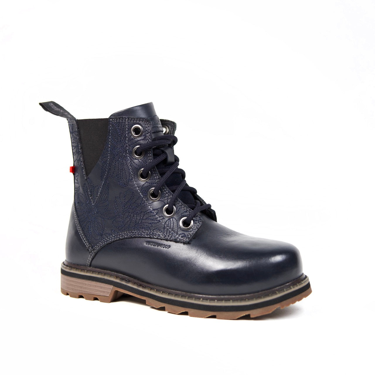 Navy Textured Leather Women's Winter Boots