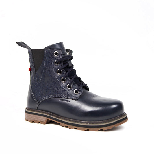 Navy Textured Leather Women's Winter Boots