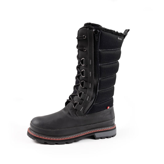 Tall Black Quilted Double Zipper Women's Winter Boots