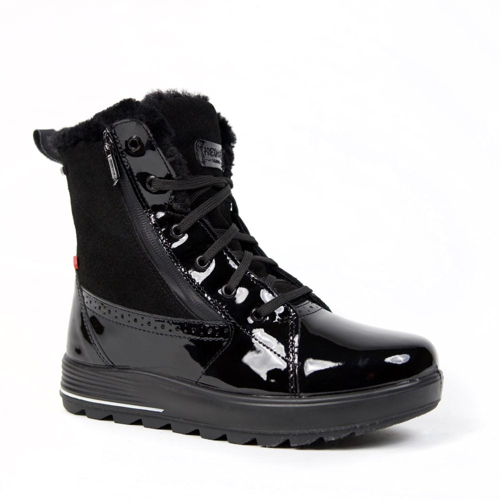 Black Glossy Leather Women's Winter Boots