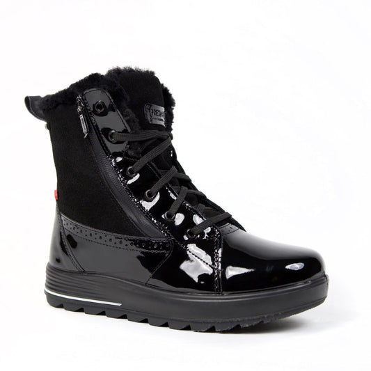 Black Glossy Leather Women's Winter Boots