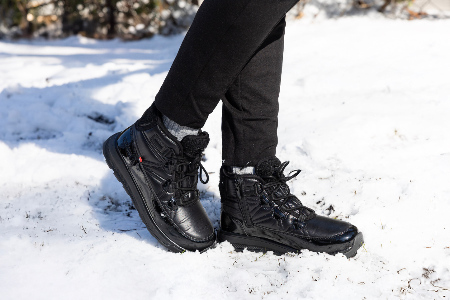 Black Patent Wide Cut Women's Winter Boots