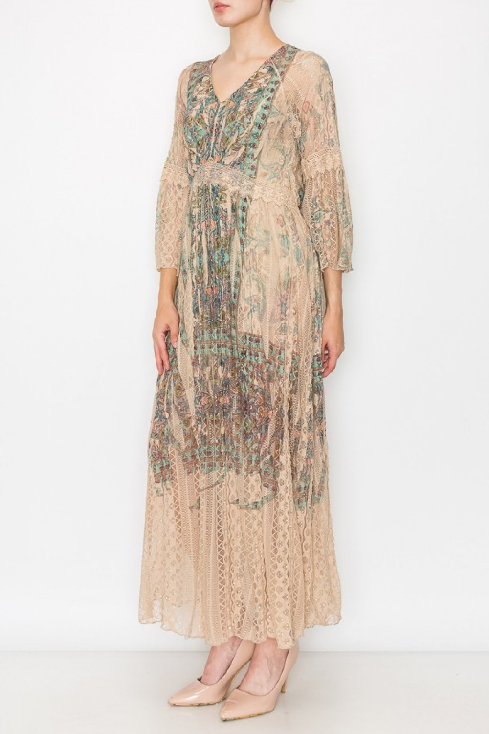 Printed Lace Maxi Dress
