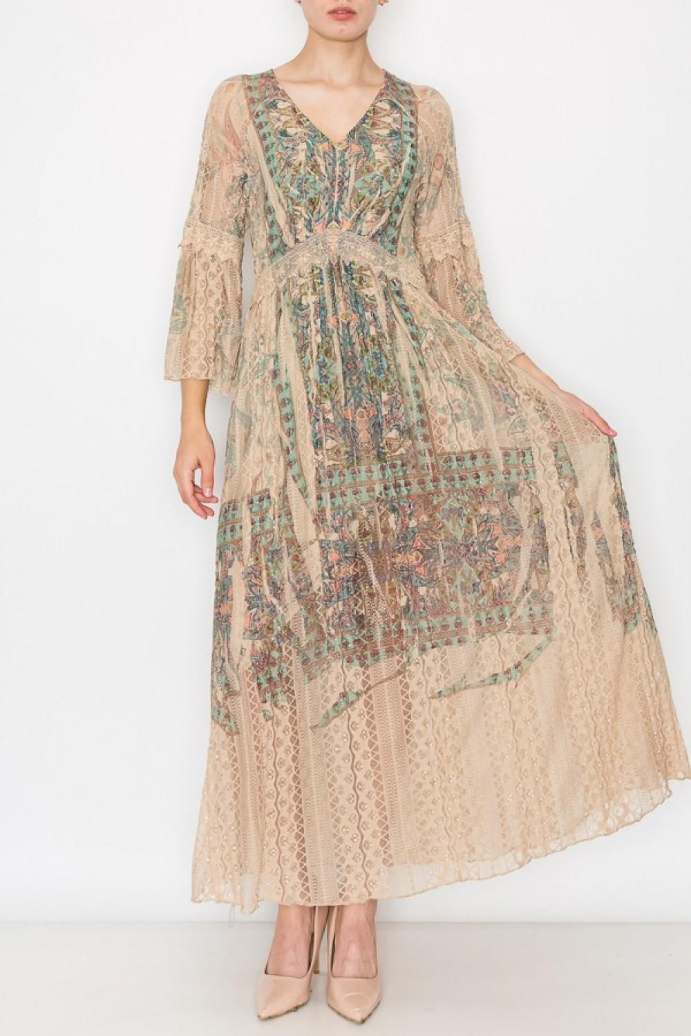 Printed Lace Maxi Dress
