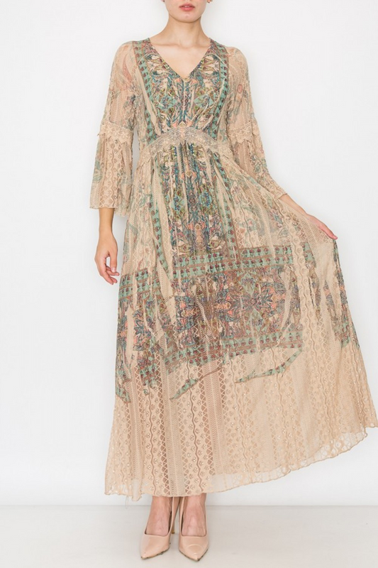 Printed Lace Maxi Dress
