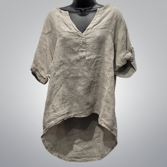 Linen Top With Rolled Sleeves