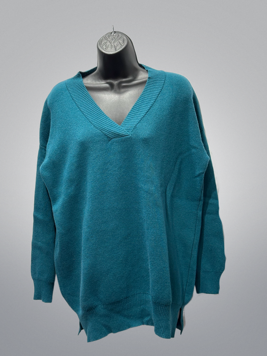 Italian Teal V Neck Sweater