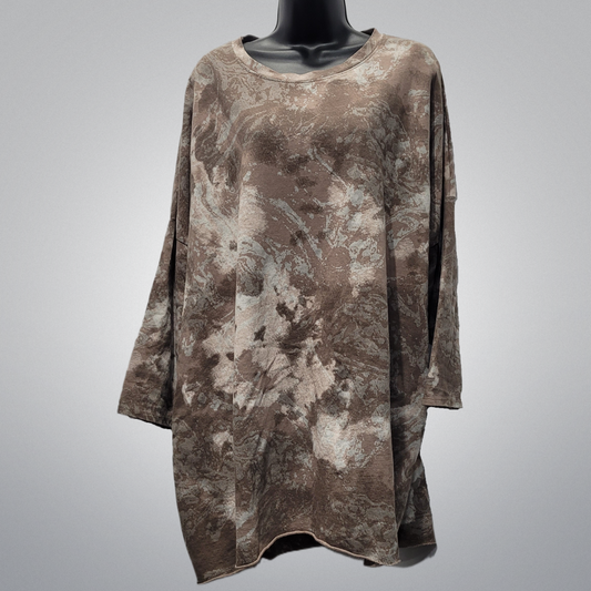 Brown Tone Italian Tunic Abstract Print Top