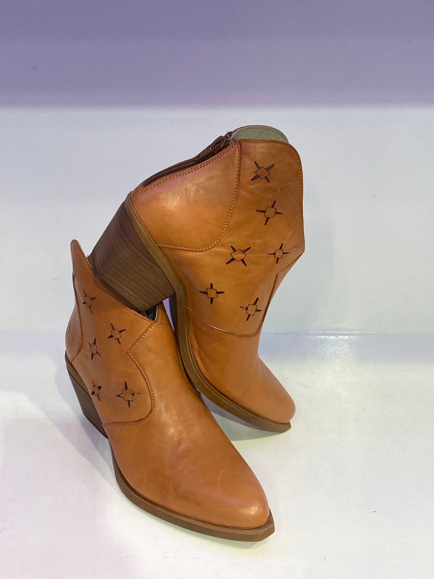 Laser Cut Out Design Short Leather Boots