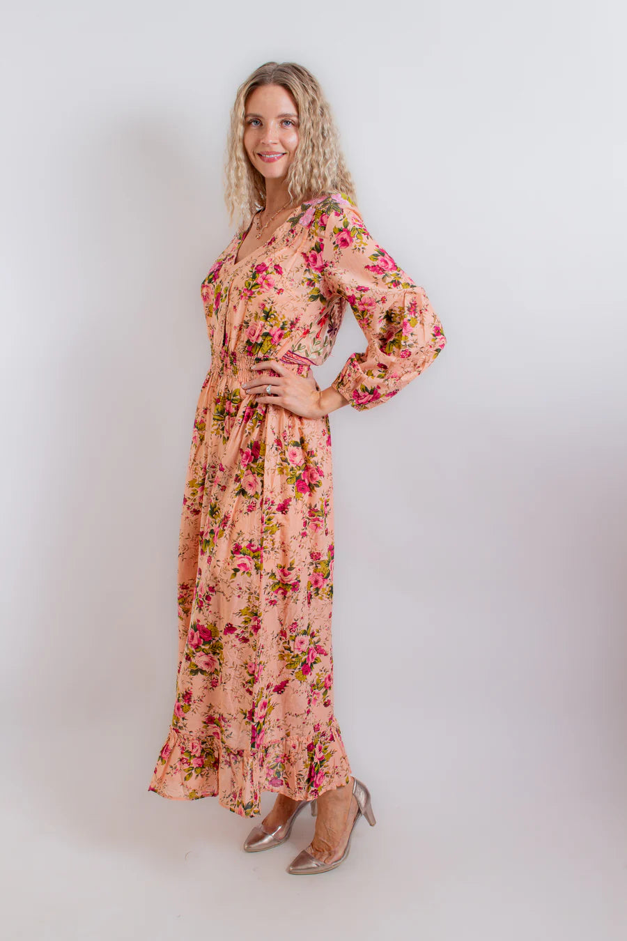 Antique Rose Dress with Sheer Embroidered Back