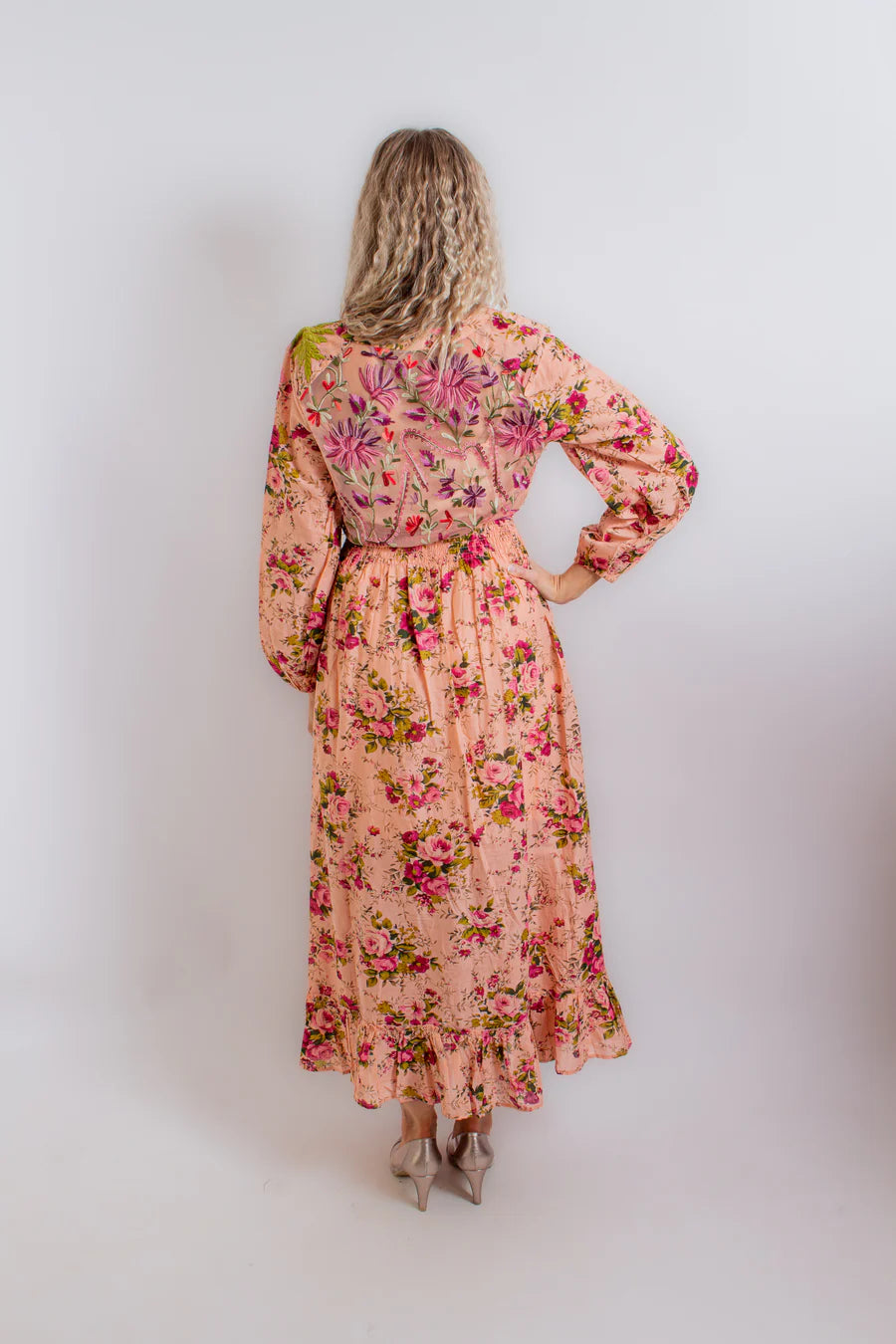 Antique Rose Dress with Sheer Embroidered Back