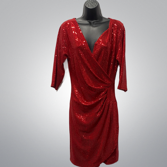 Italian Sequin V-Neck Dress with Gathered Waist (in 4 colors)