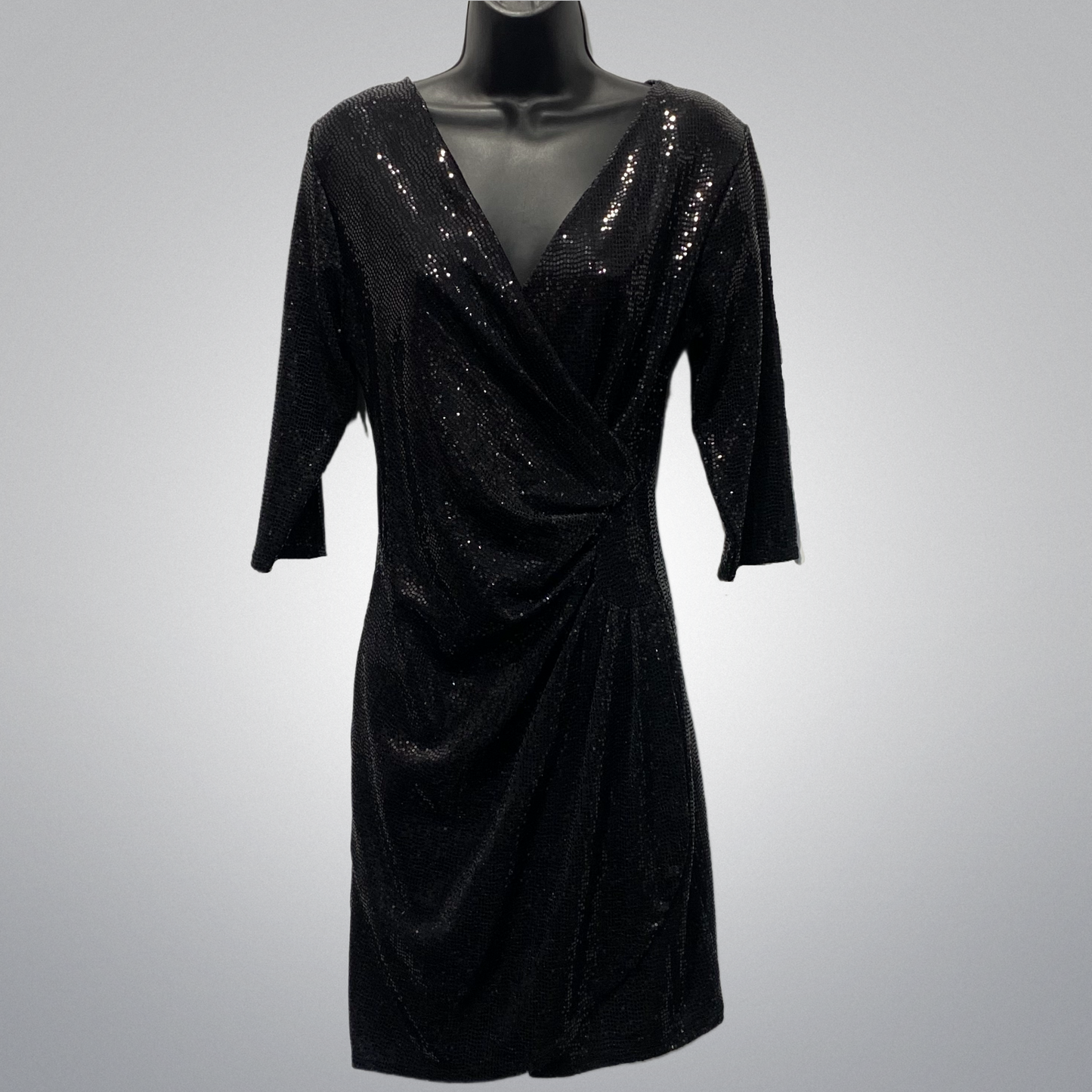 Italian Sequin V-Neck Dress with Gathered Waist (in 4 colors)