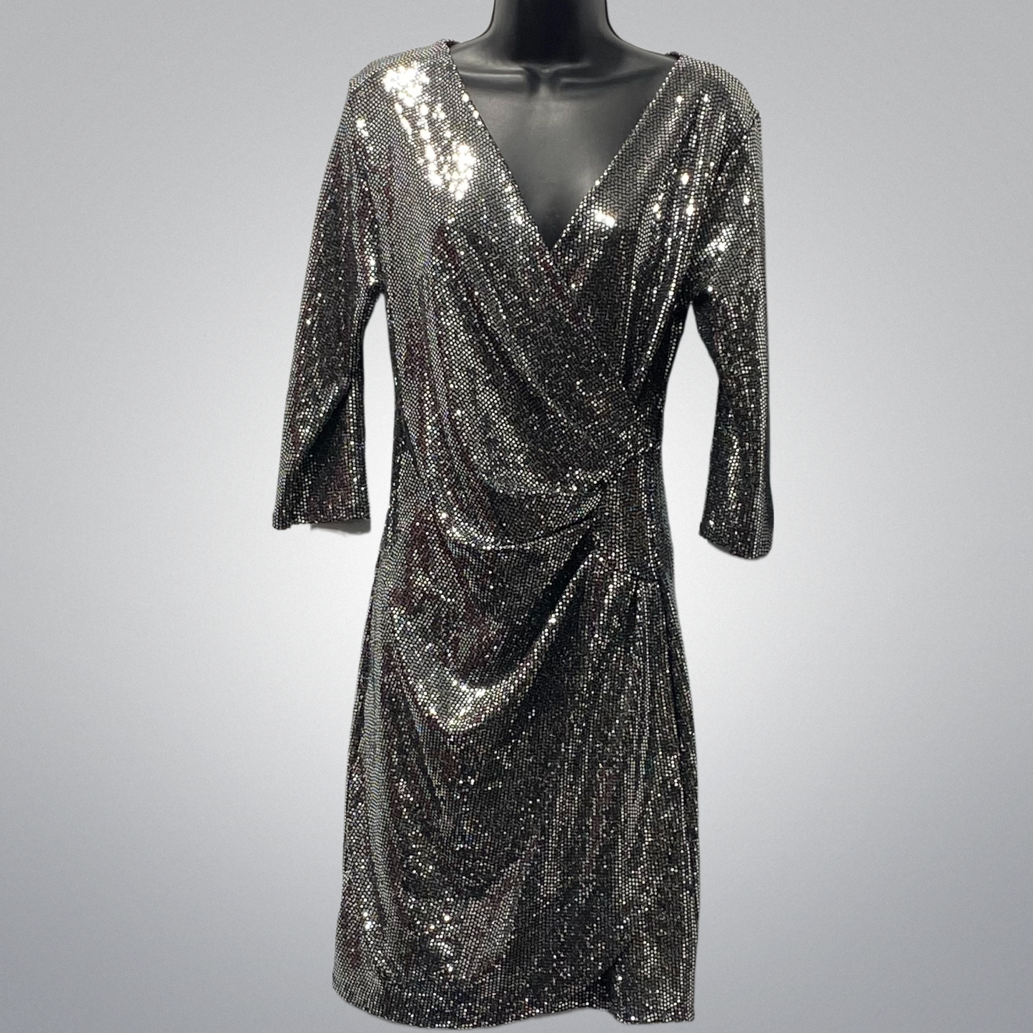 Italian Sequin V-Neck Dress with Gathered Waist (in 4 colors)