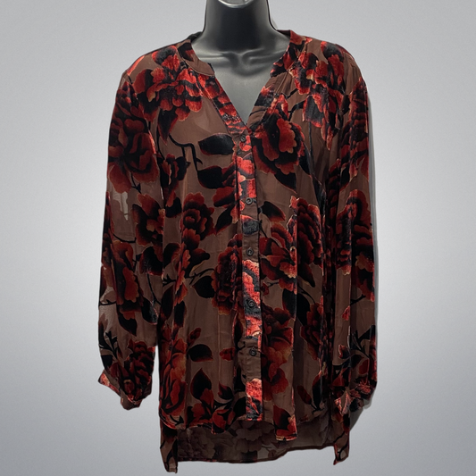 Burgundy Floral Velvet Shirt