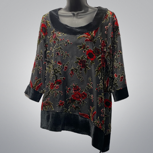 Asymmetrical Floral Velvet Top