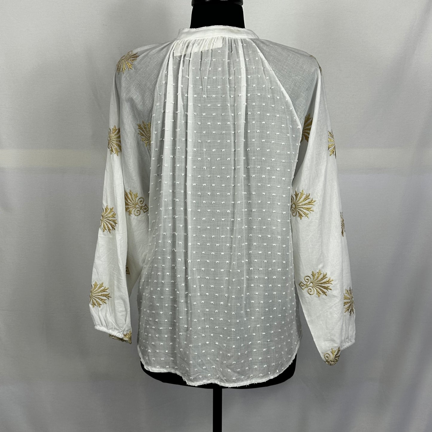 Embroidered Crochet Trim Front Tie Shirt