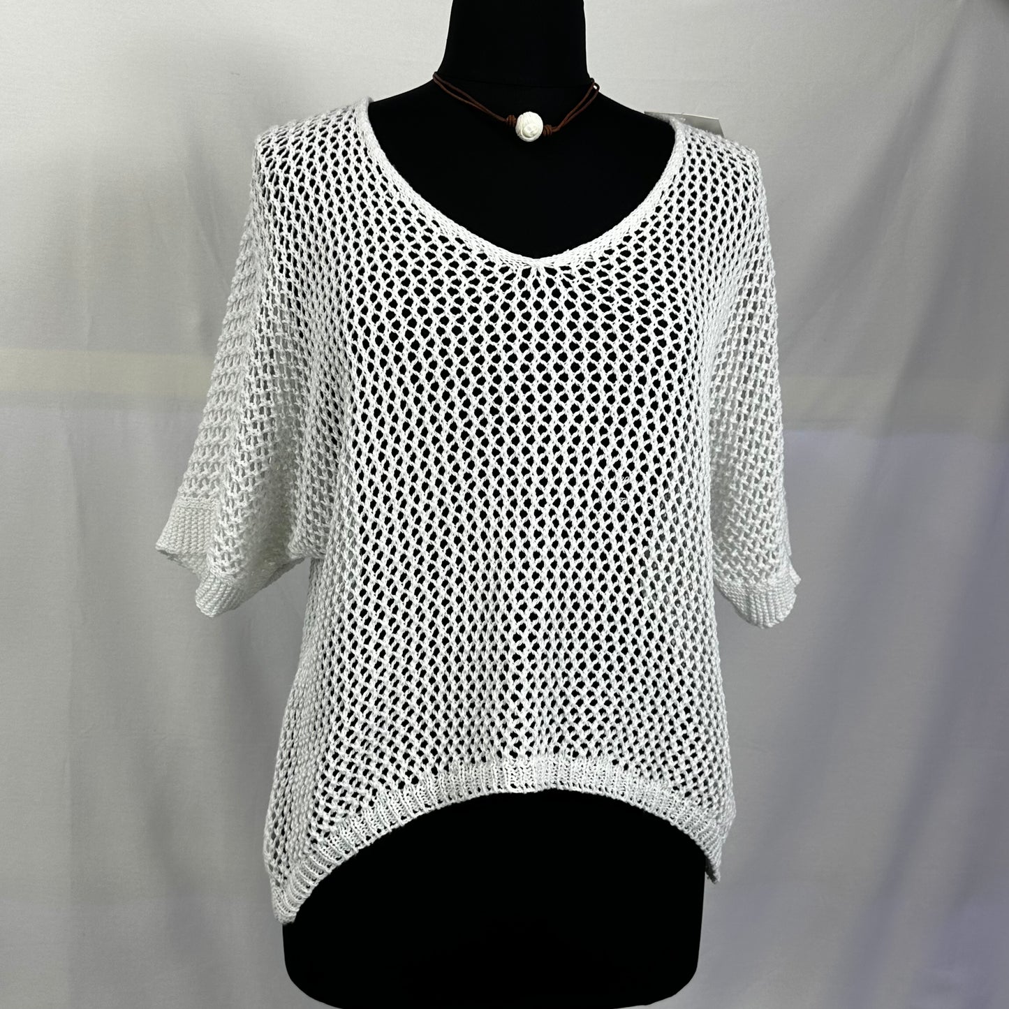 Pure Italian Cotton Crocheted Short Sleeve Top