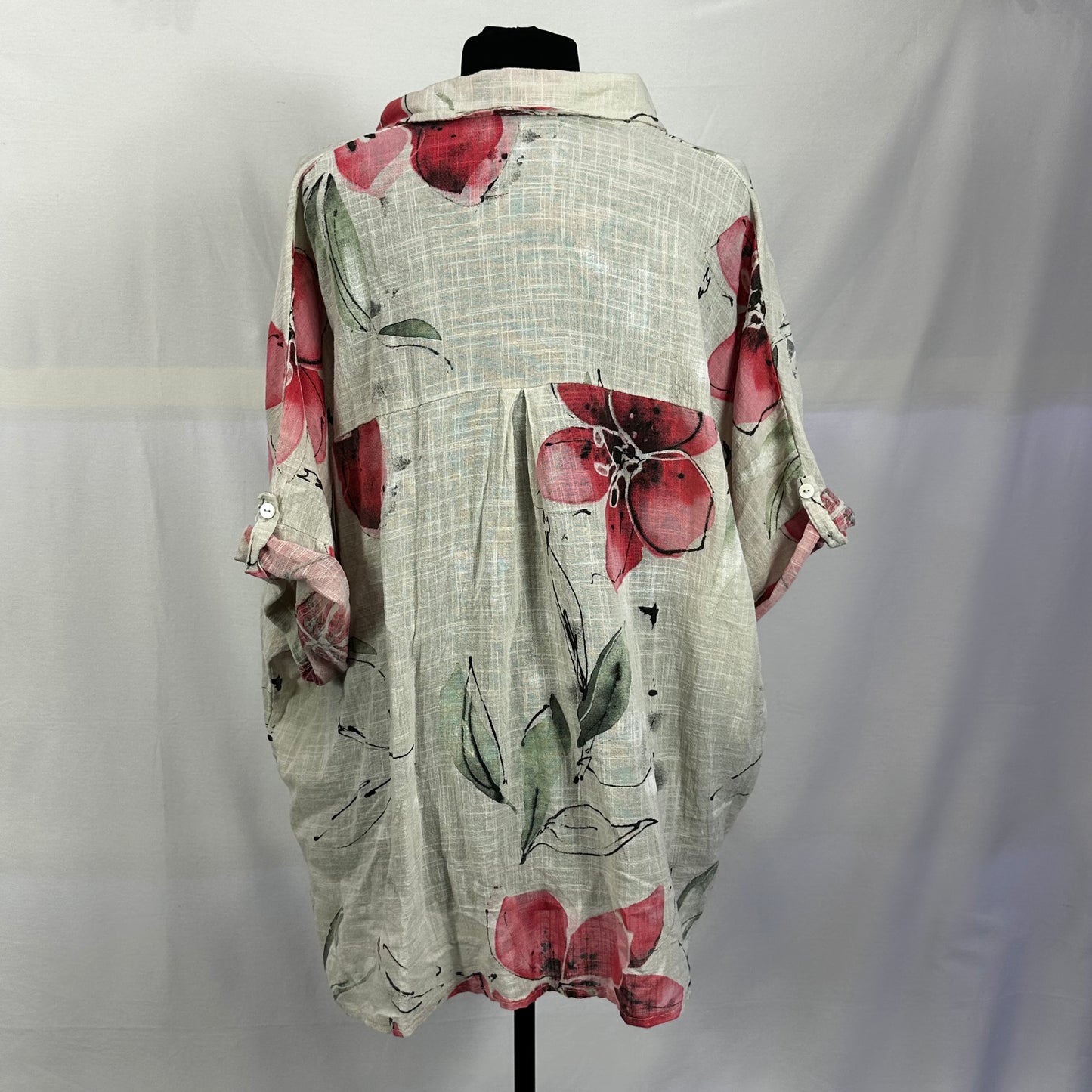 Italian Cotton Roll Up Sleeve Flower Print Top