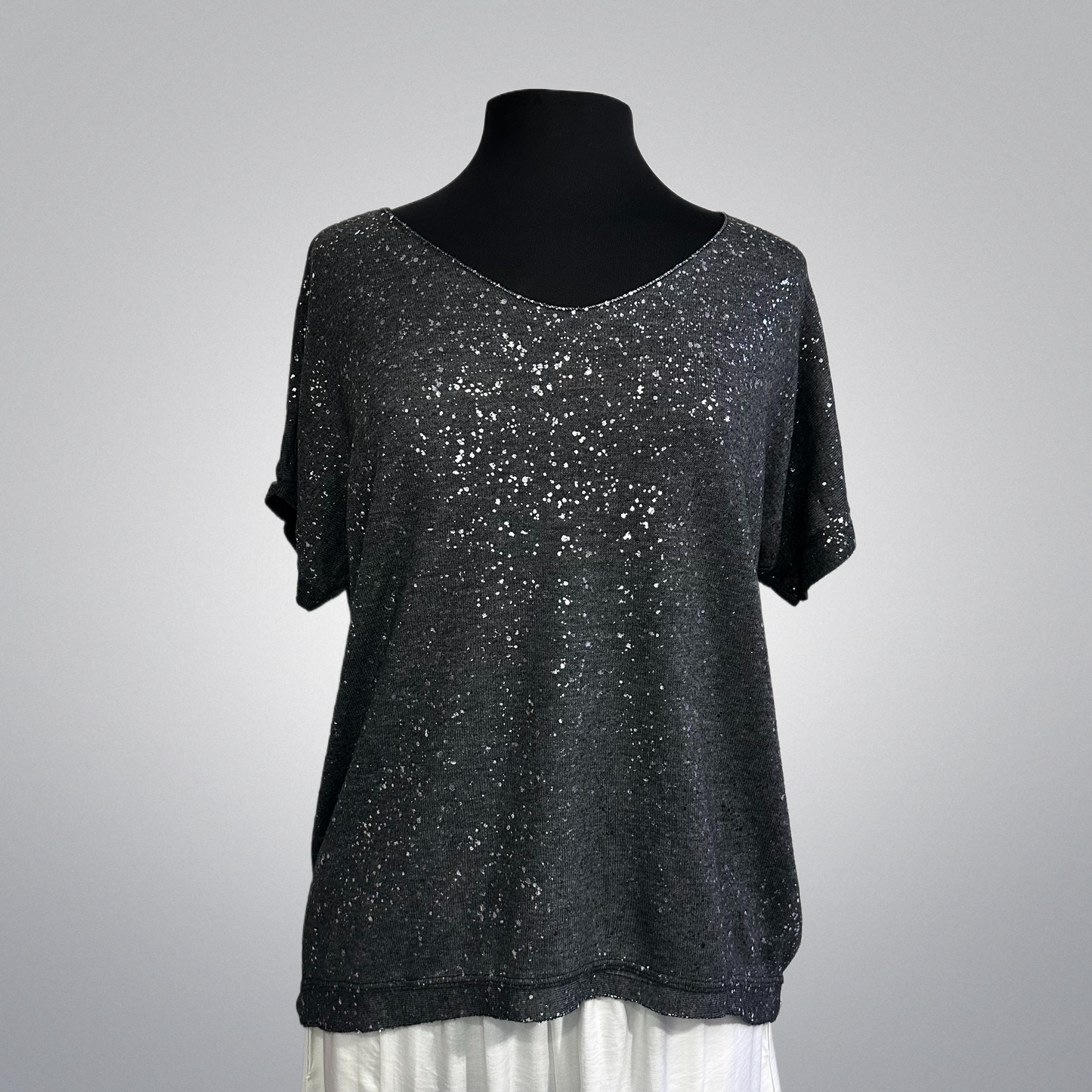 Italian Oversized Knit Top With Silver Print