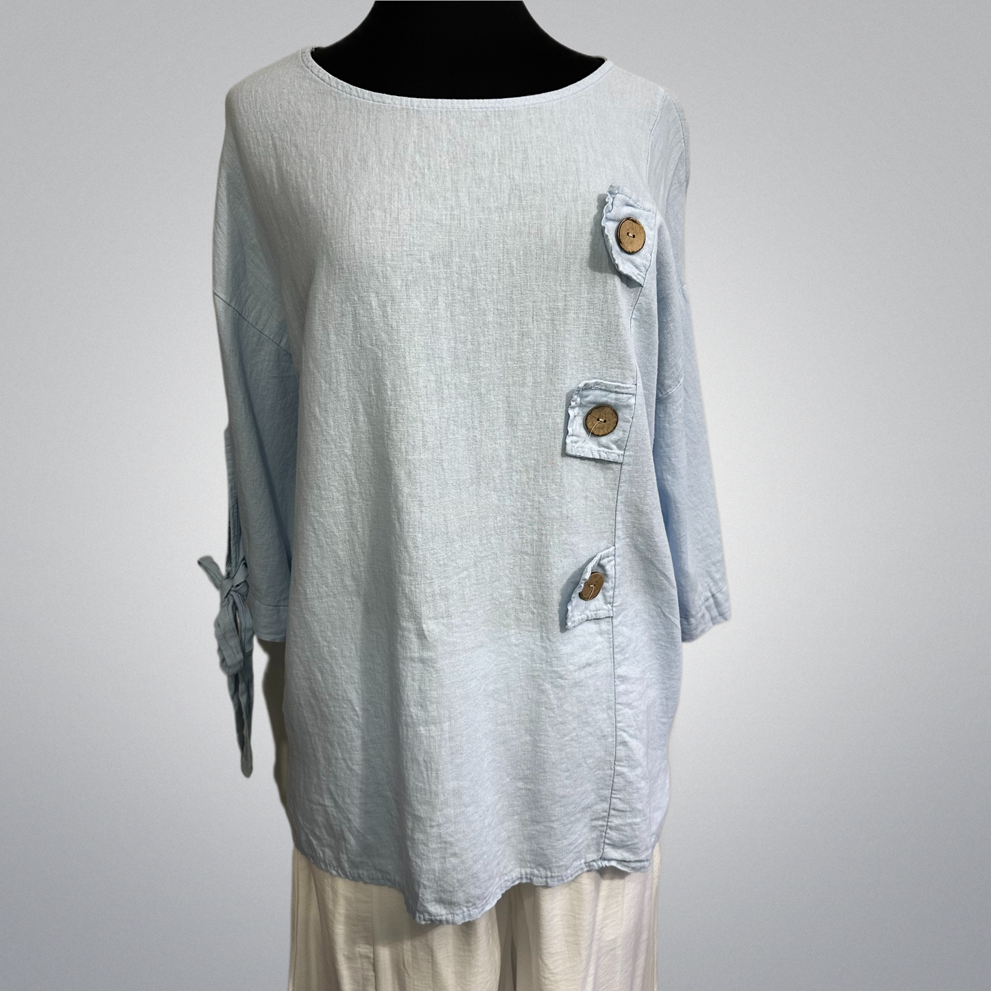 Coconut Buttoned Linen/Viscose Blend Top