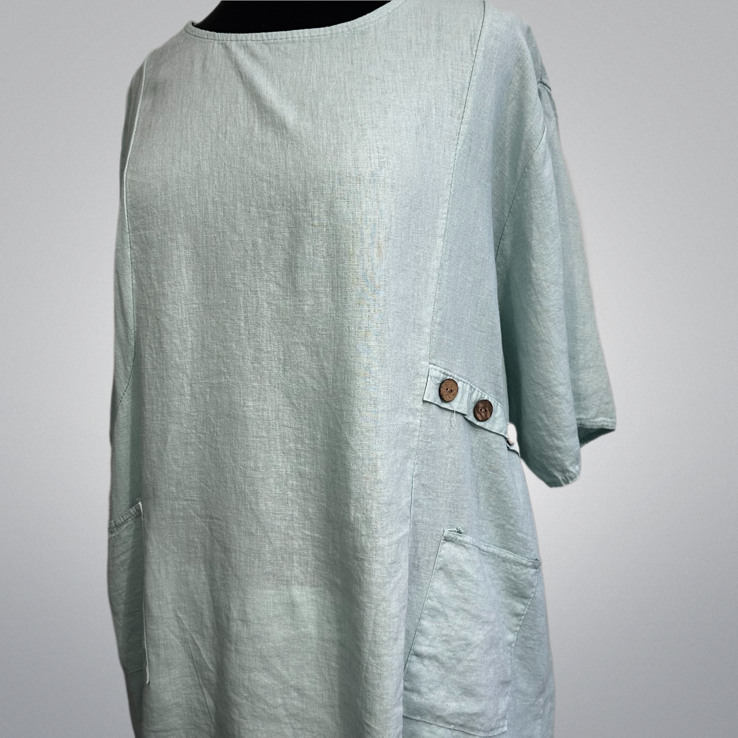 Coconut Buttoned Linen/Viscose Blend Top With Front Pockets