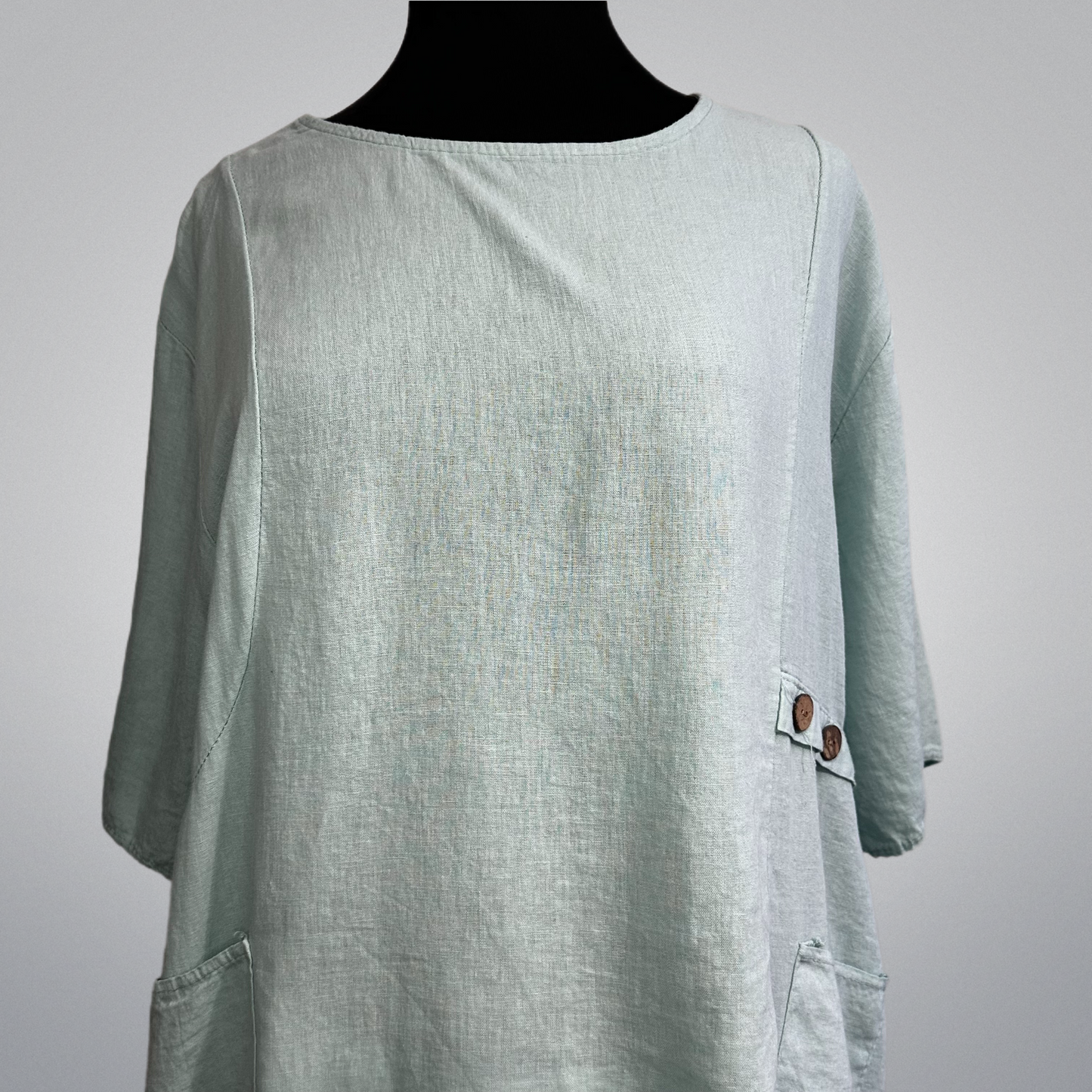 Coconut Buttoned Linen/Viscose Blend Top With Front Pockets