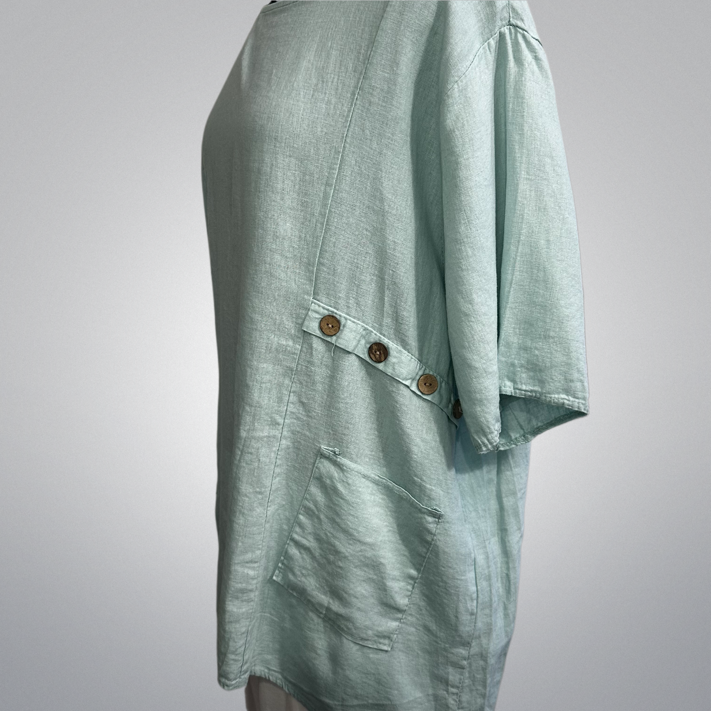 Coconut Buttoned Linen/Viscose Blend Top With Front Pockets