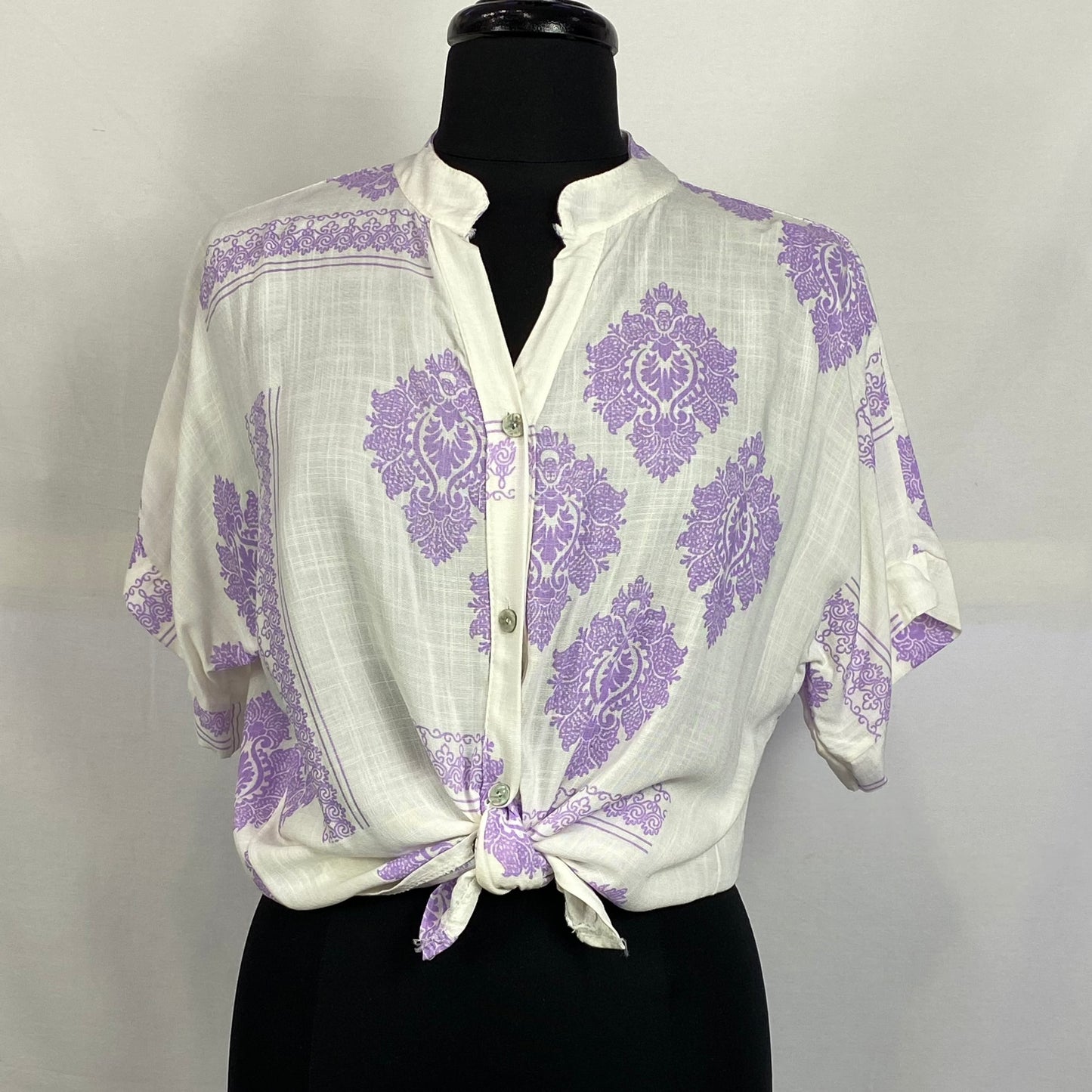 Italian Print Tie Button Up Shirt