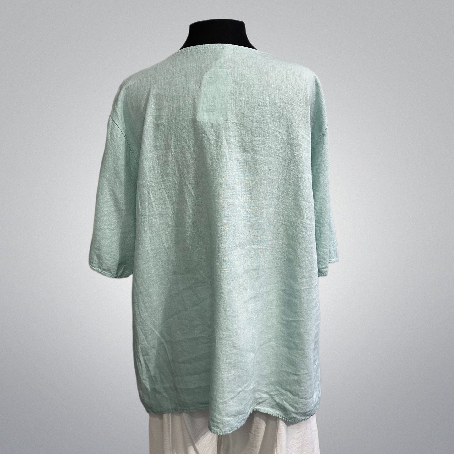 Coconut Buttoned Linen/Viscose Blend Top With Front Pockets