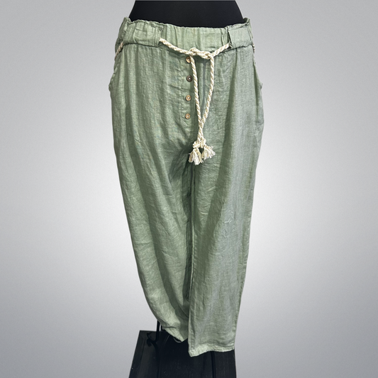 Button Front Pant With Rope Belt