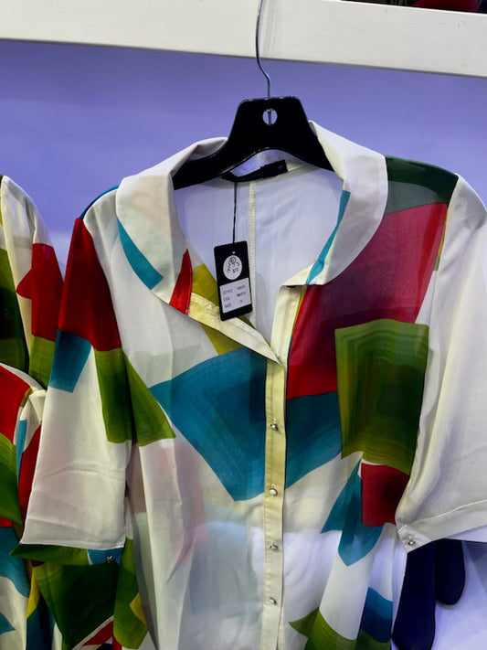 White Shirt With Colorful Abstract Design
