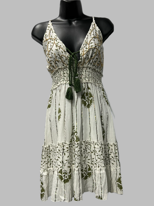 Hand Beaded Spaghetti Strap Short Dress